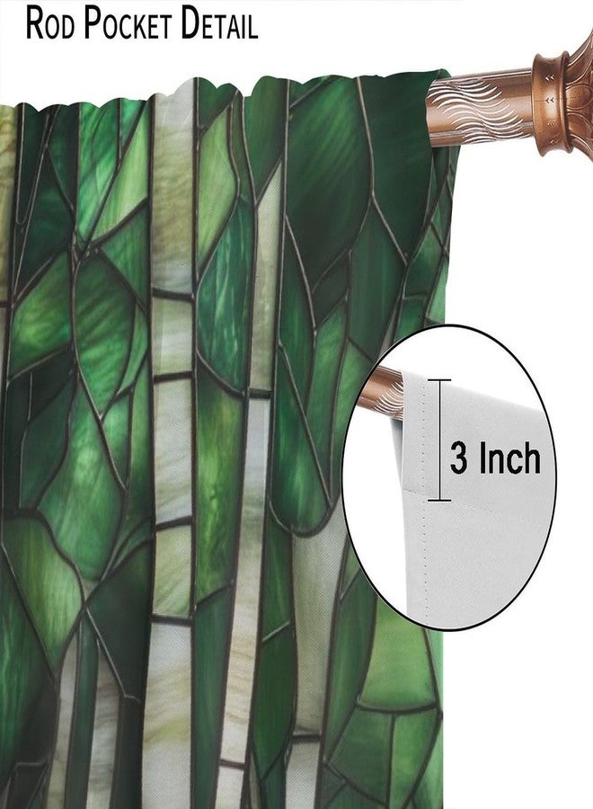 KANEPE Stained Glass Curtains, Birch Trees Green White Forest Stained Glass Retro Print Vintage Window Treatments, Rod Pocket Thermal Insulated Drapes for Bedroom Living Room, 42" W X 45" L【Decor】 - Image 4